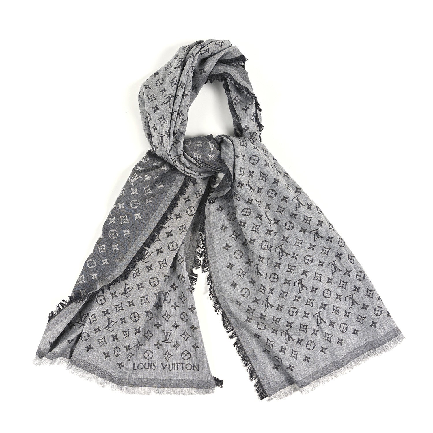Louis Vuitton Silk Wool Monogram Denim Shawl Black 2 of 8