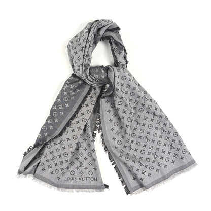 Louis Vuitton Silk Wool Monogram Denim Shawl Black 2 of 8