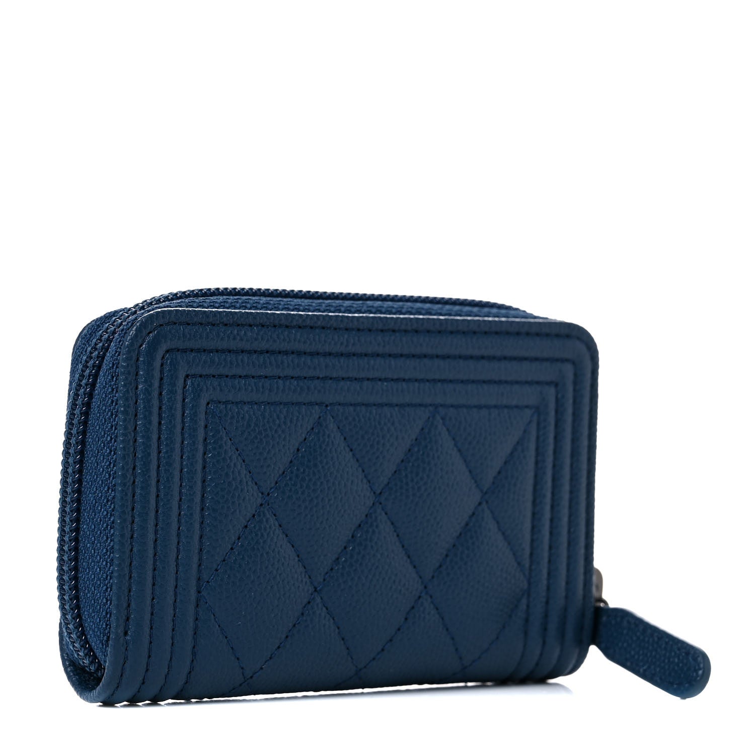 Chanel Caviar Quilted Boy Zip Around Coin Purse Wallet Dark Blue 3 of 8