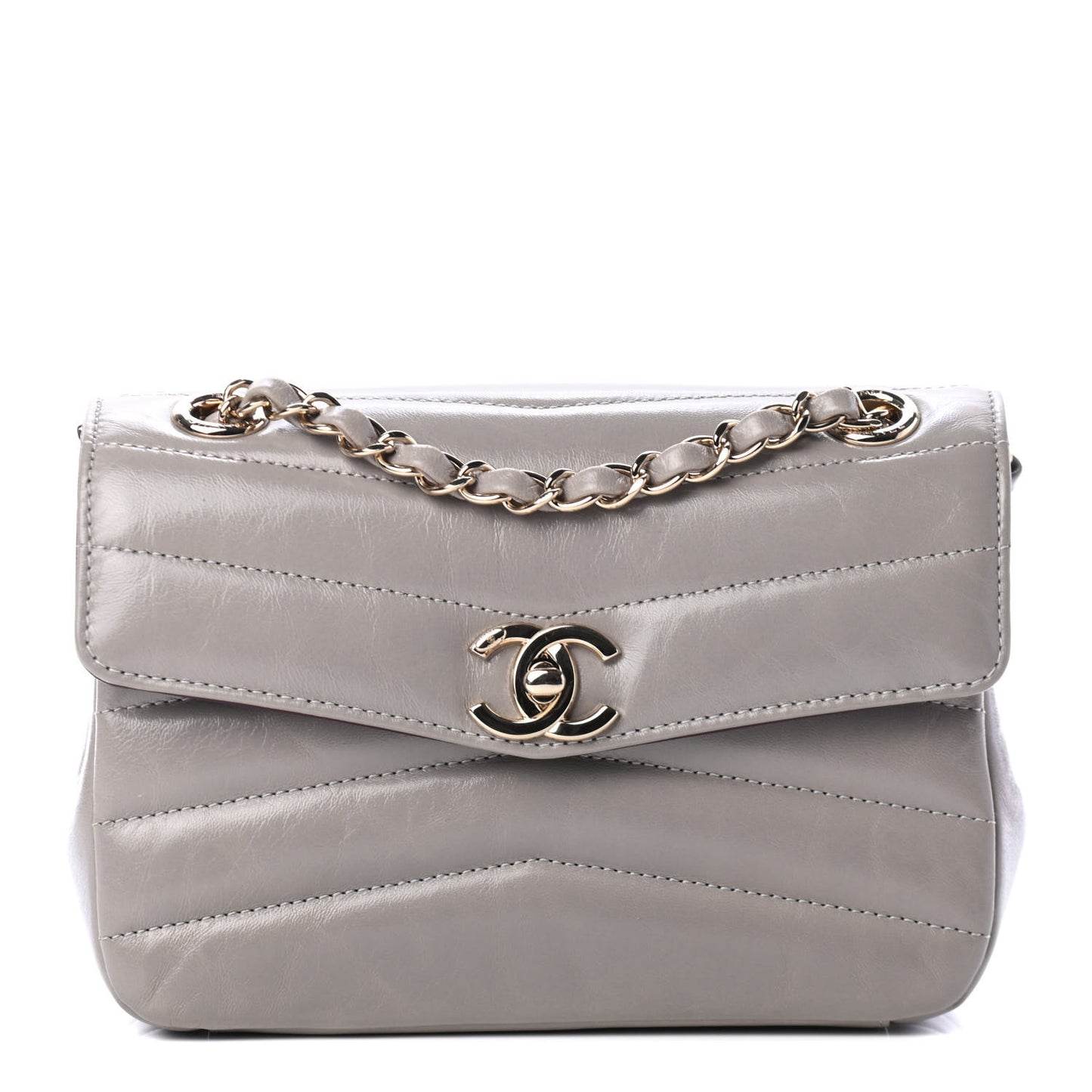 Shiny Lambskin Quilted Small Chevron Miroir Grey