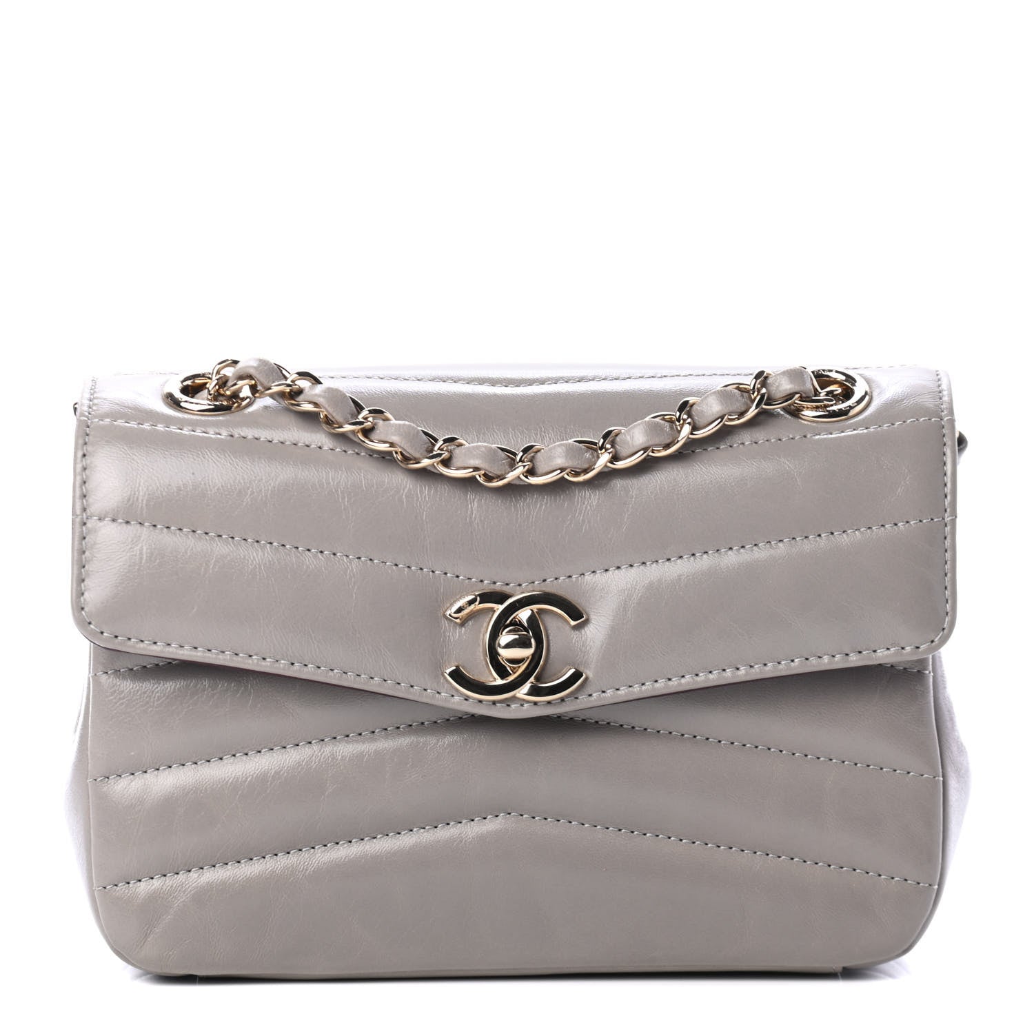 Chanel Shiny Lambskin Quilted Small Chevron Miroir Grey 1 of 4