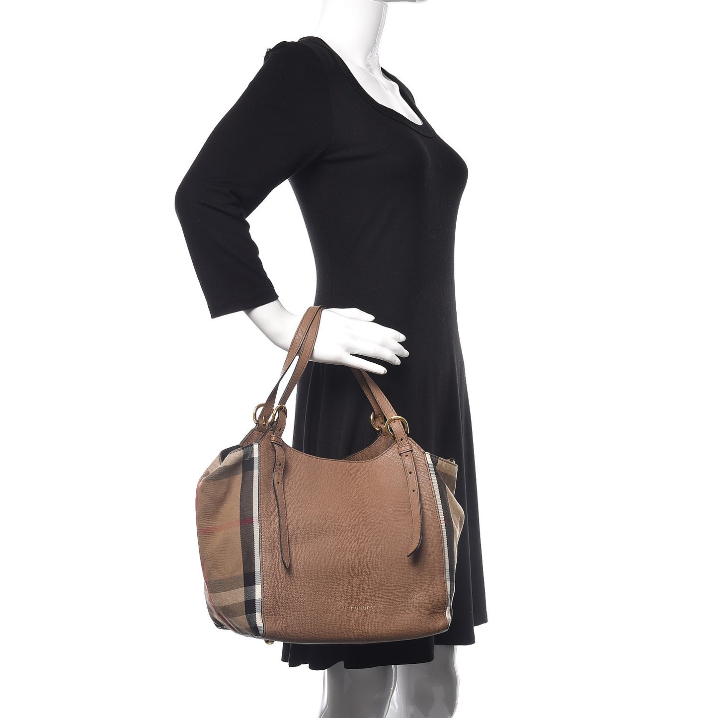 Grainy Calfskin House Check Small Canterbury Tote Tan