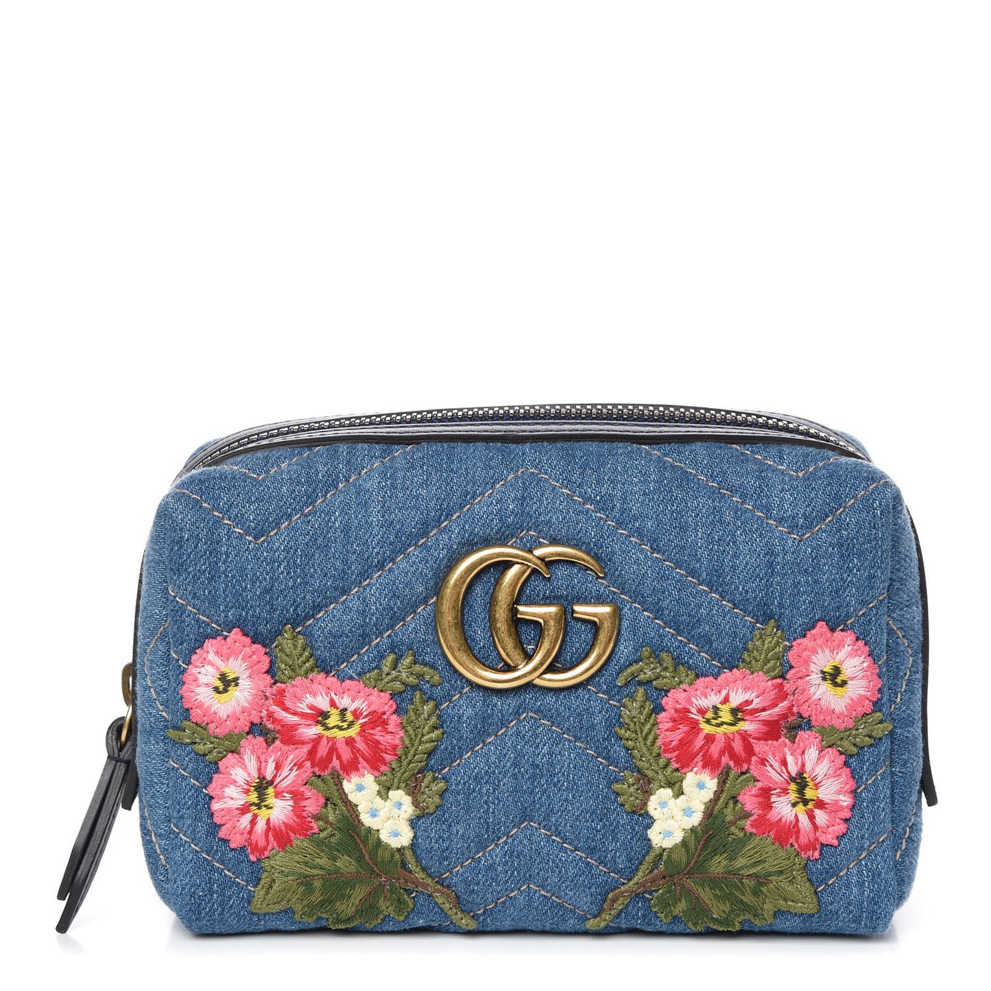 Denim Matelasse Flower Japan Limited GG Marmont Cosmetic Case Blue