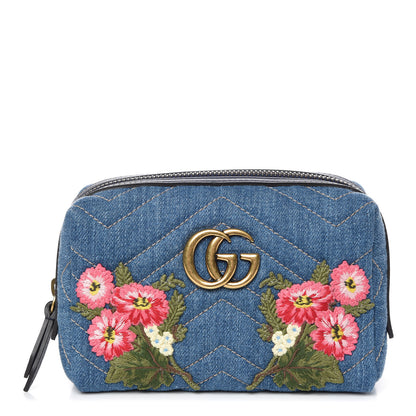 Gucci Denim Matelasse Flower Japan Limited GG Marmont Cosmetic Case Blue 1 of 9