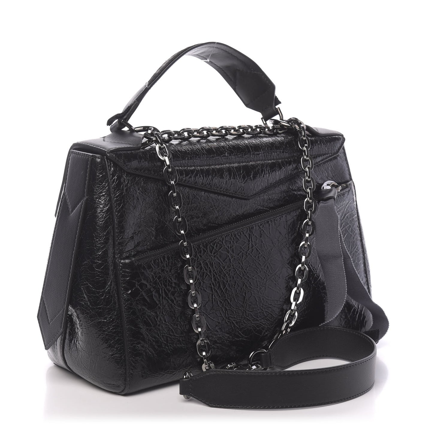 Creased Patent Calfskin Medium ID Flap Black