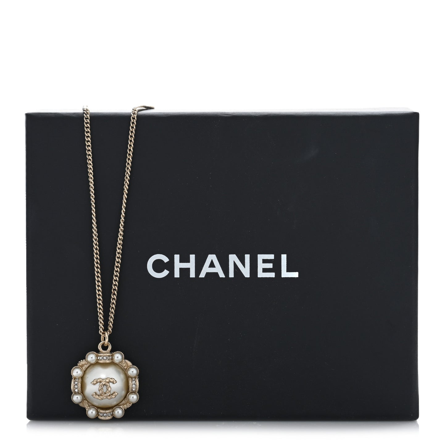 Pearl Crystal CC Pendant Necklace Gold