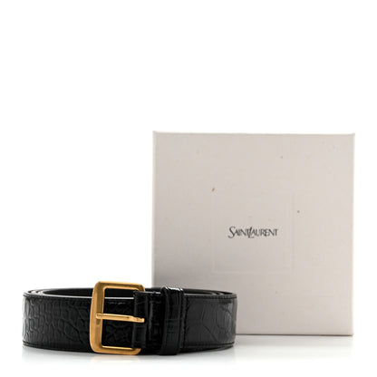 Saint Laurent Calfskin Crocodile Embossed Square Buckle Belt 90 36 Black 7 of 7