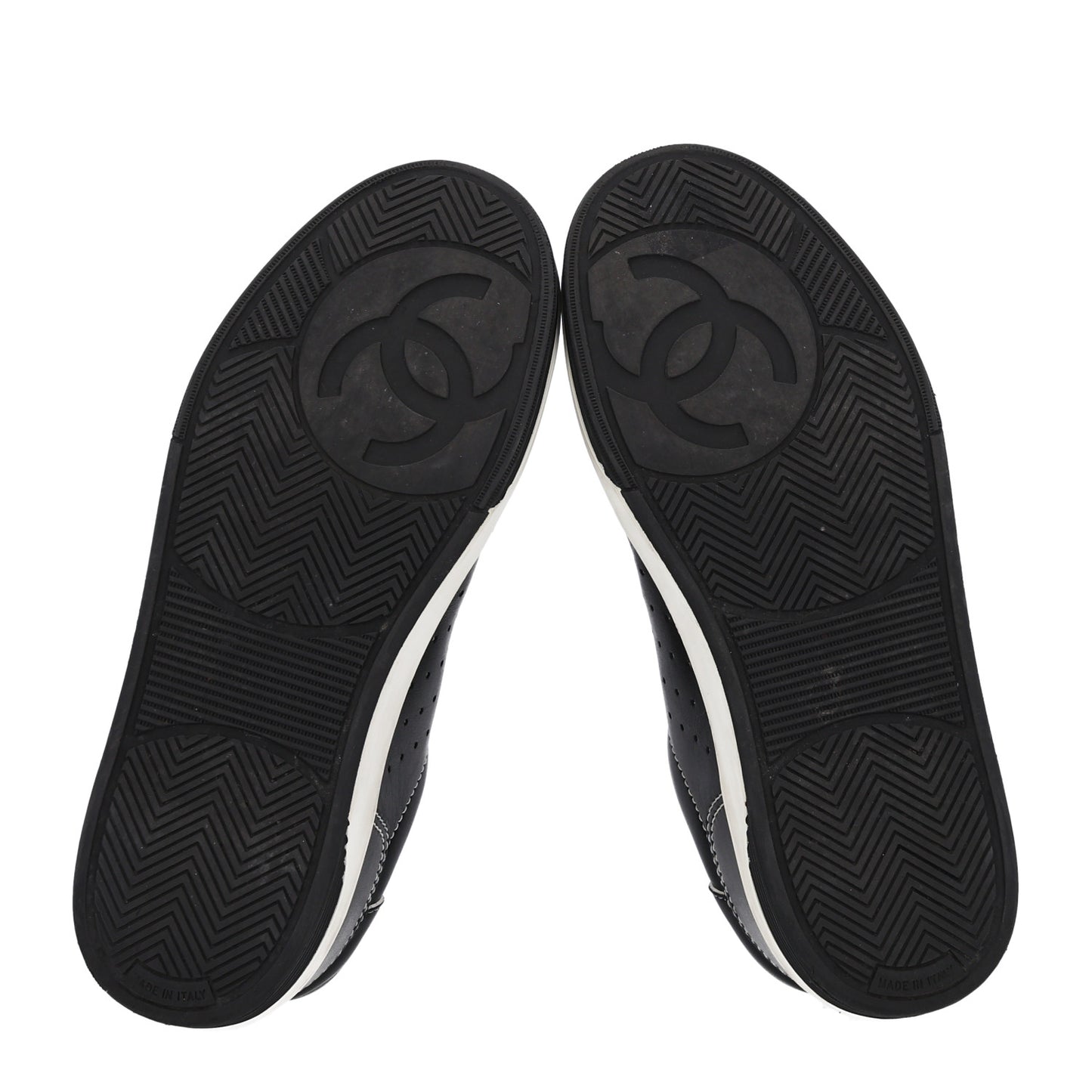 Calfskin Womens Logo Sneakers 38 Black White