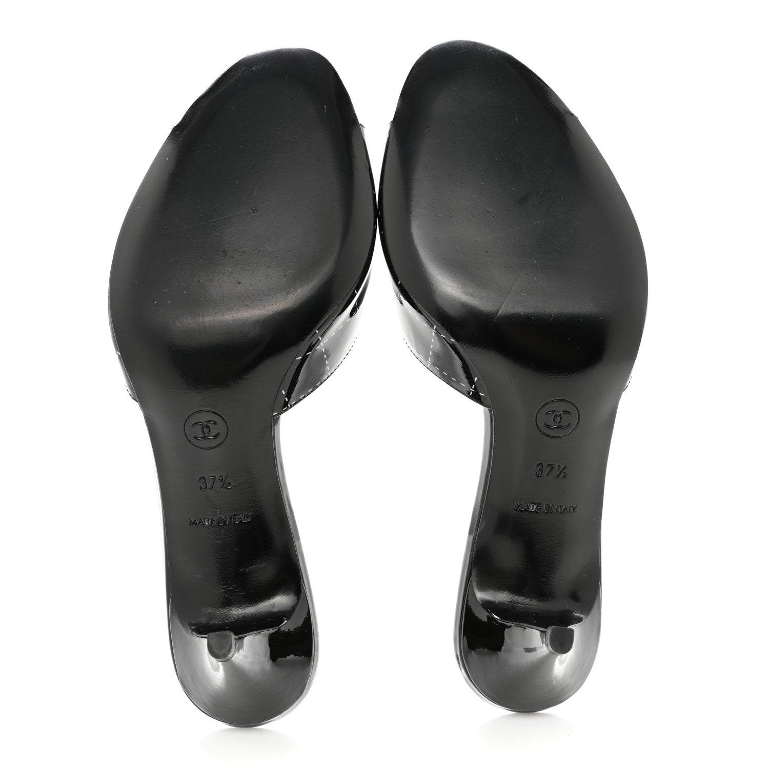 Chanel Patent Printed Mule Sandals 37.5 Black 6 of 10