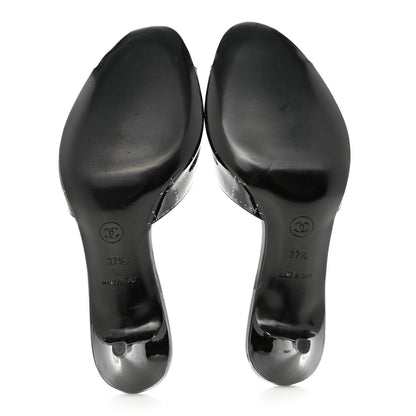Chanel Patent Printed Mule Sandals 37.5 Black 6 of 10
