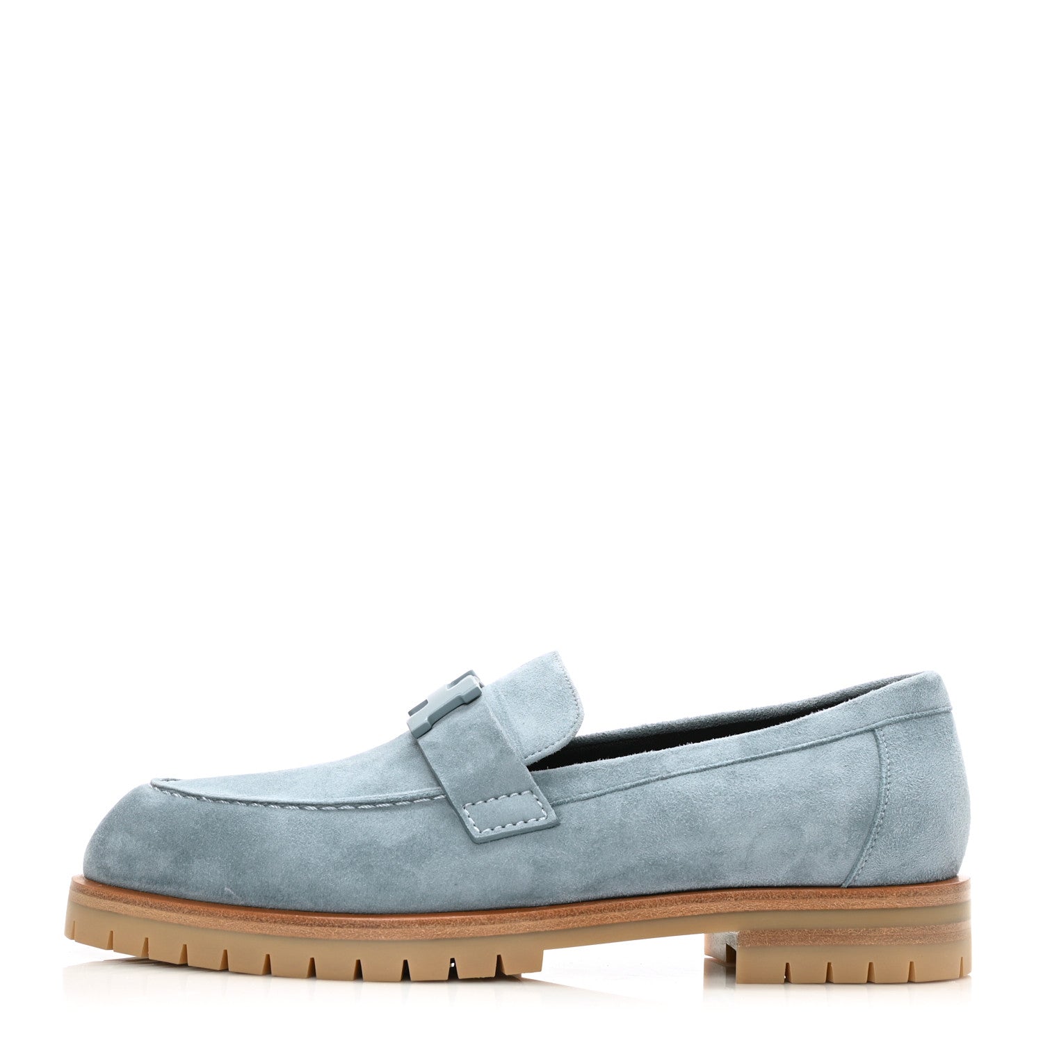 Hermes Suede Goatskin Womens Faubourg Loafers 37.5 Bleu Pinede 1 of 9