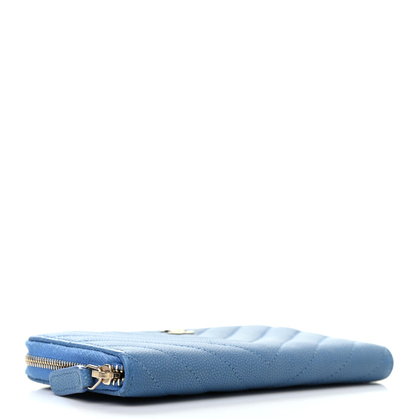 Caviar Chevron Quilted Small Zip Around Wallet Blue