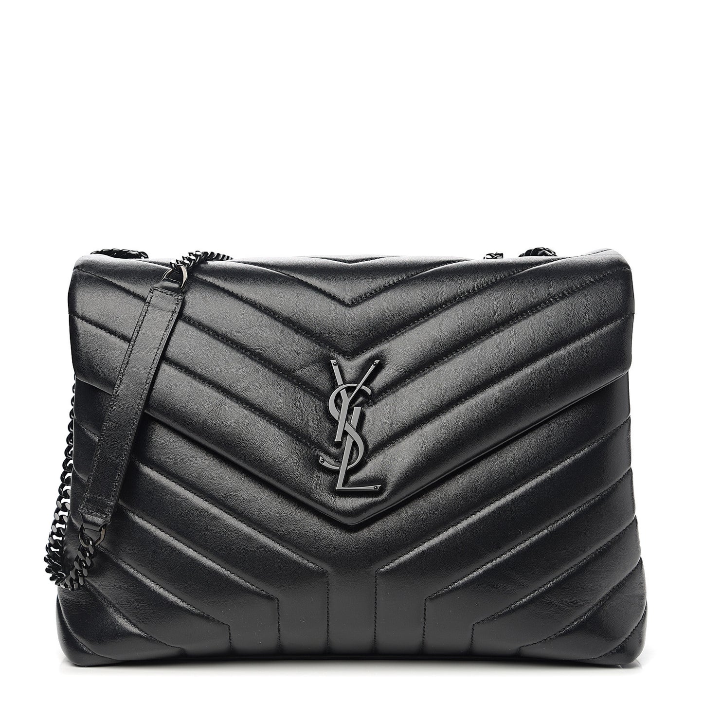 Calfskin Y Quilted Monogram Medium Loulou Chain Satchel Black