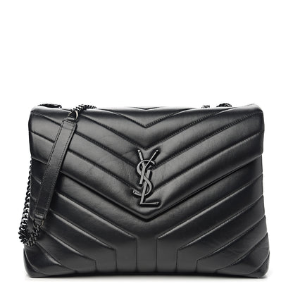 Saint Laurent Calfskin Y Quilted Monogram Medium Loulou Chain Satchel Black 1 of 10