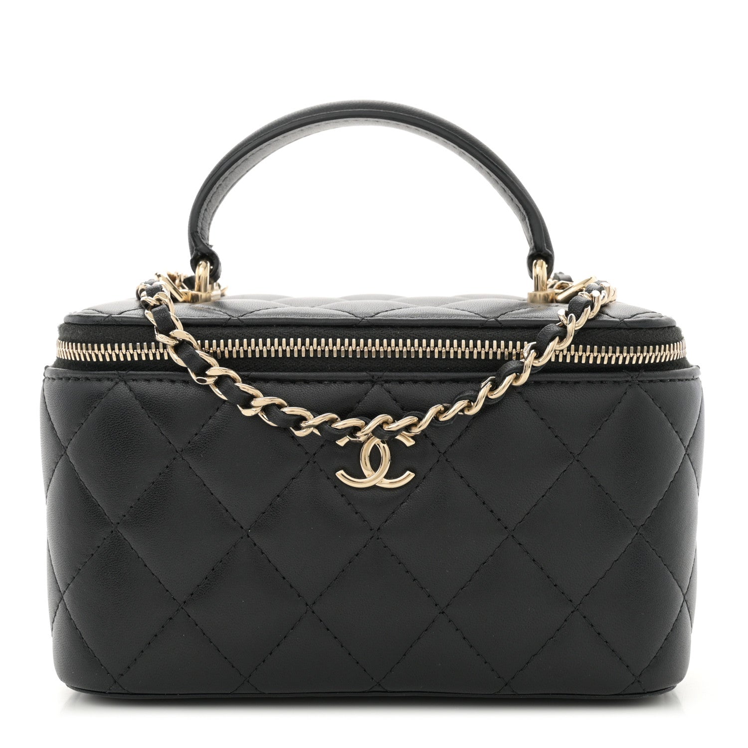 Chanel Lambskin Quilted Small Top Handle Vanity Case With Chain Black 1 of 14
