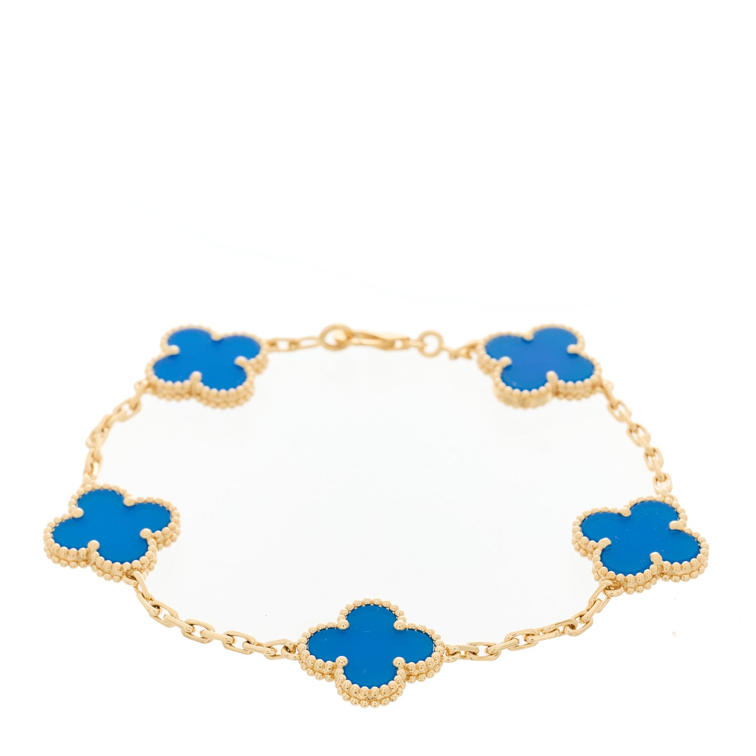 Van Cleef & Arpels 18K Yellow Gold Blue Agate 5 Motifs Vintage Alhambra Bracelet 1 of 4