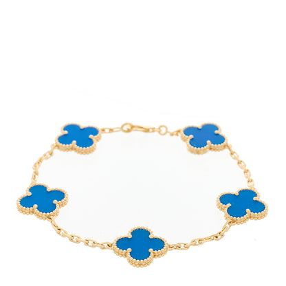 Van Cleef & Arpels 18K Yellow Gold Blue Agate 5 Motifs Vintage Alhambra Bracelet 1 of 4