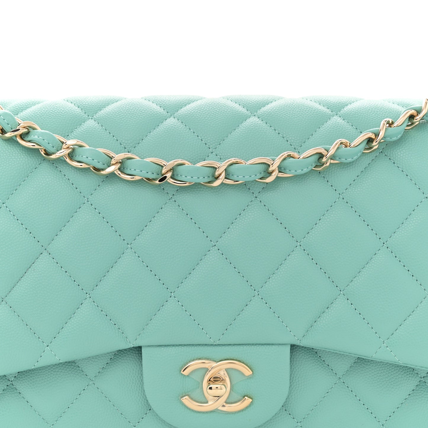 Caviar Quilted Jumbo Double Flap Light Green