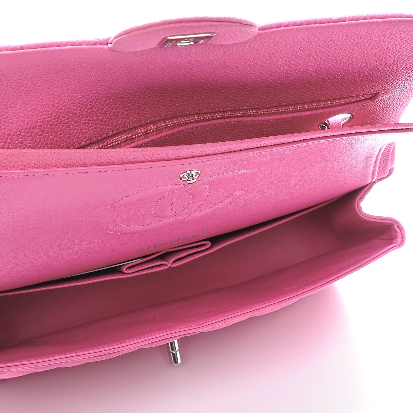 Iridescent Caviar Quilted Medium Double Flap Pink