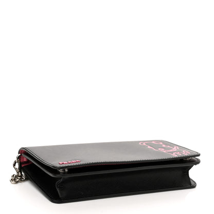 Prada Saffiano Pradamalia Mini Chain Bag Black Begonia 4 of 10