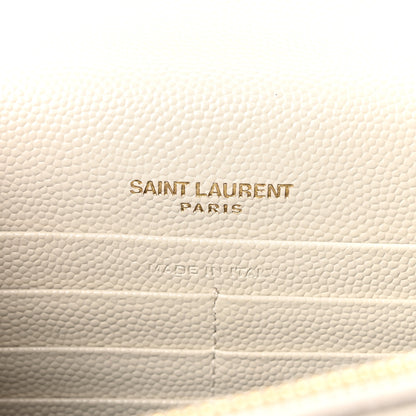 Saint Laurent Grain De Poudre Matelasse Chevron Monogram Envelope Chain Wallet Crema Soft 6 of 10