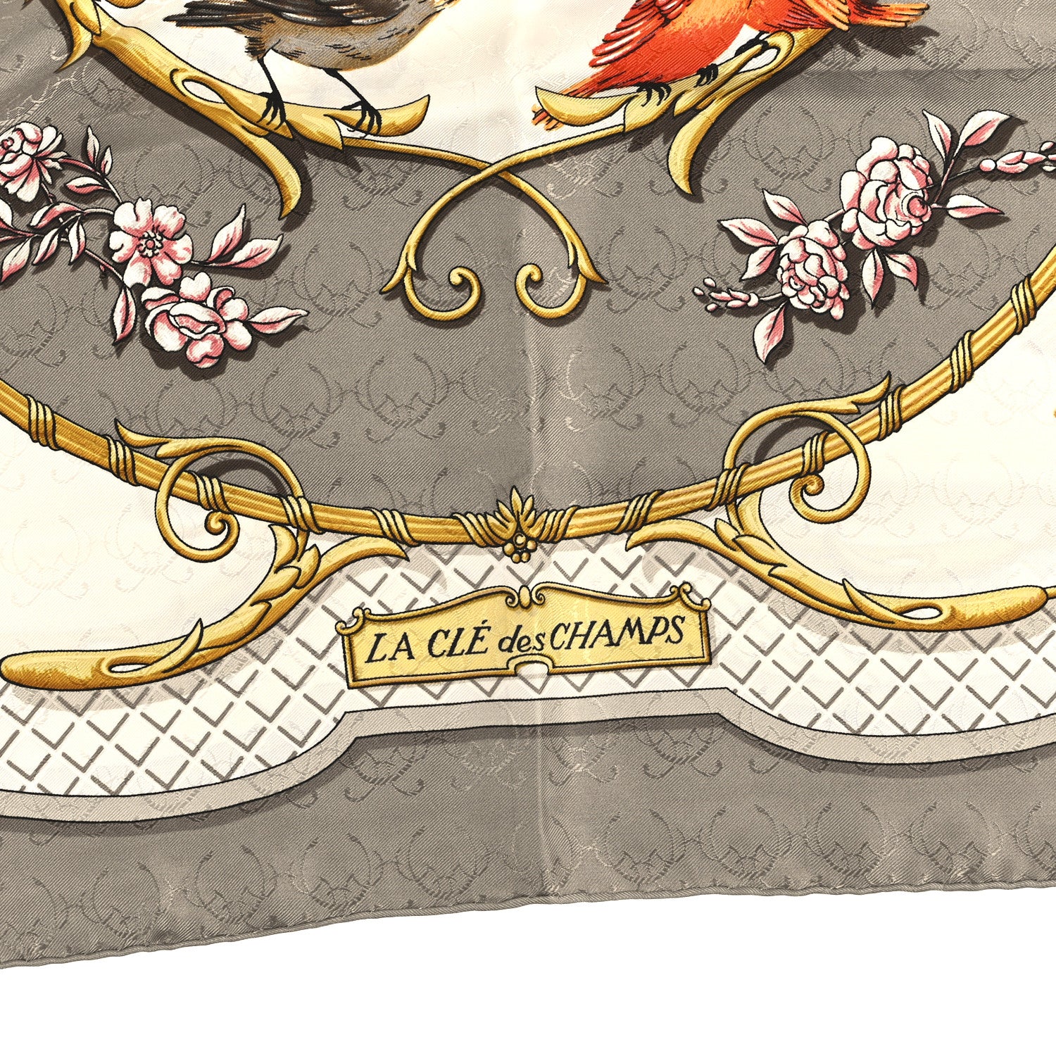 Hermes Silk La Cle Des Champs Scarf 90 Grey Multicolor 1847970