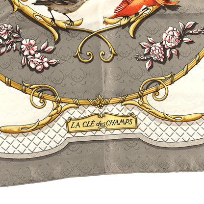 Hermes Silk La Cle Des Champs Scarf 90 Grey Multicolor 4 of 5
