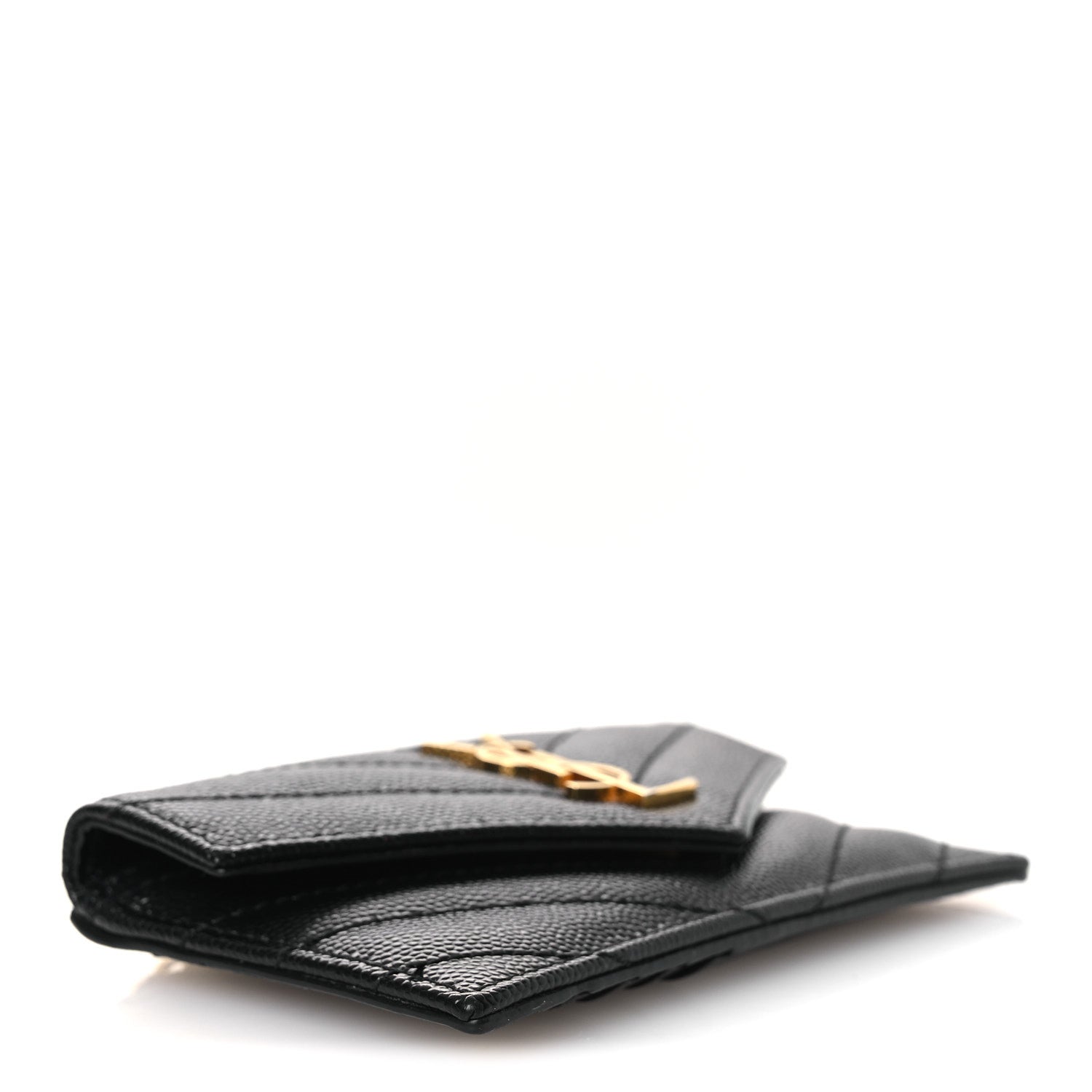 Saint Laurent Grain De Poudre Matelasse Chevron Monogram Compact Wallet Black 4 of 10