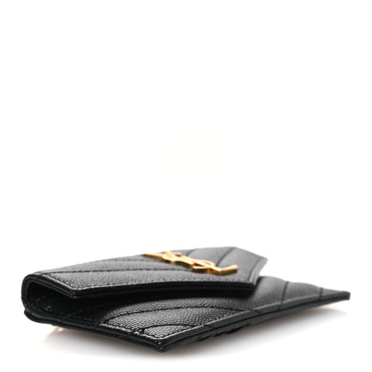 Saint Laurent Grain De Poudre Matelasse Chevron Monogram Compact Wallet Black 4 of 10