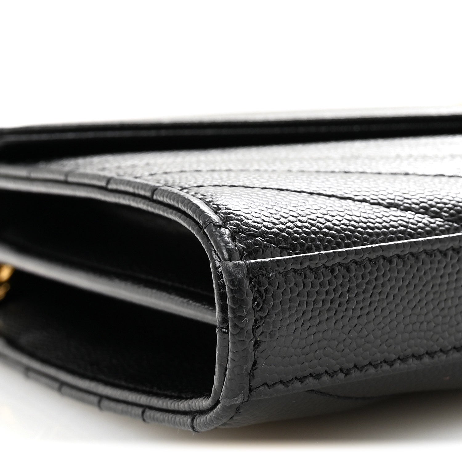 Saint Laurent Grain De Poudre Matelasse Chevron Monogram Chain Wallet Black 9 of 10