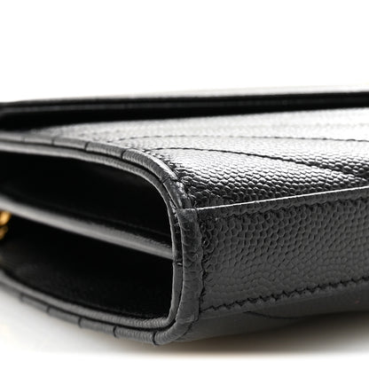 Saint Laurent Grain De Poudre Matelasse Chevron Monogram Chain Wallet Black 9 of 10