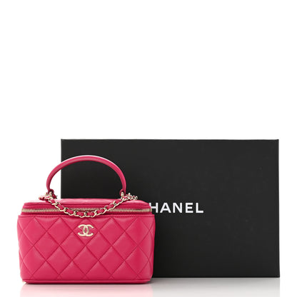 Chanel Lambskin Quilted Small Top Handle Vanity Case With Chain Dark Pink 14 of 14