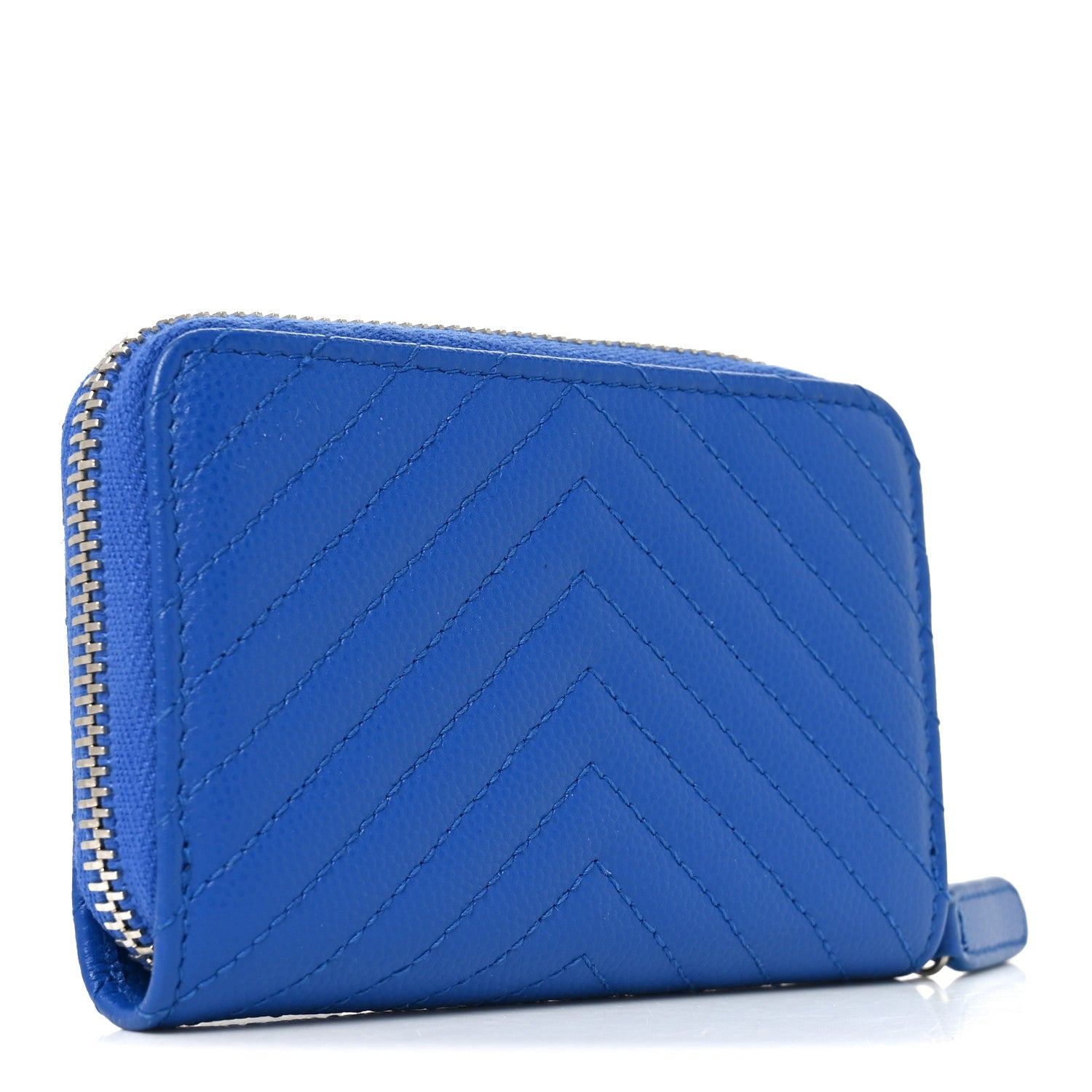 Chanel Caviar Chevron Quilted Zip Around Coin Purse Blue 3 of 8