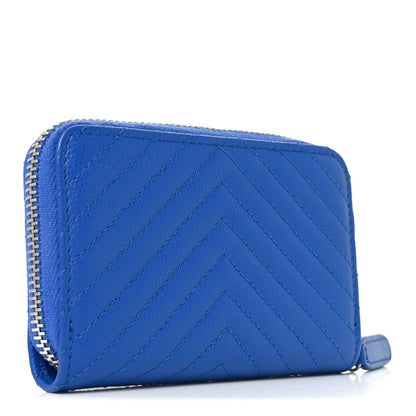 Chanel Caviar Chevron Quilted Zip Around Coin Purse Blue 3 of 8