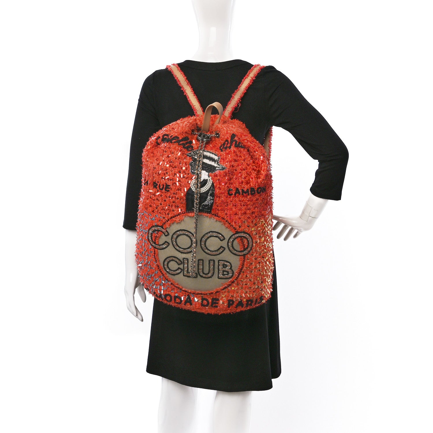 Chanel Tweed Sequins Embroidered Cubano Trip Backpack Orange Coral 2 of 11
