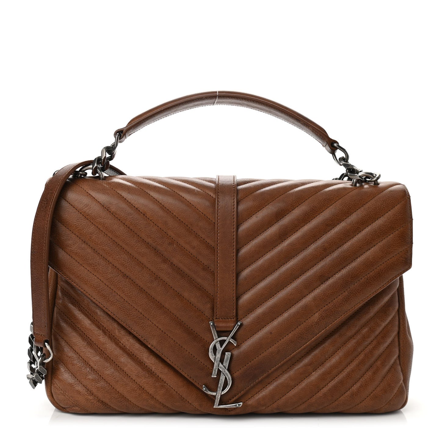 Calfskin Matelasse Chevron Monogram Large College Bag Cognac