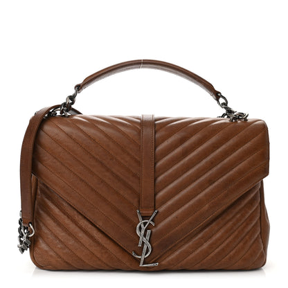 Saint Laurent Calfskin Matelasse Chevron Monogram Large College Bag Cognac 1 of 11