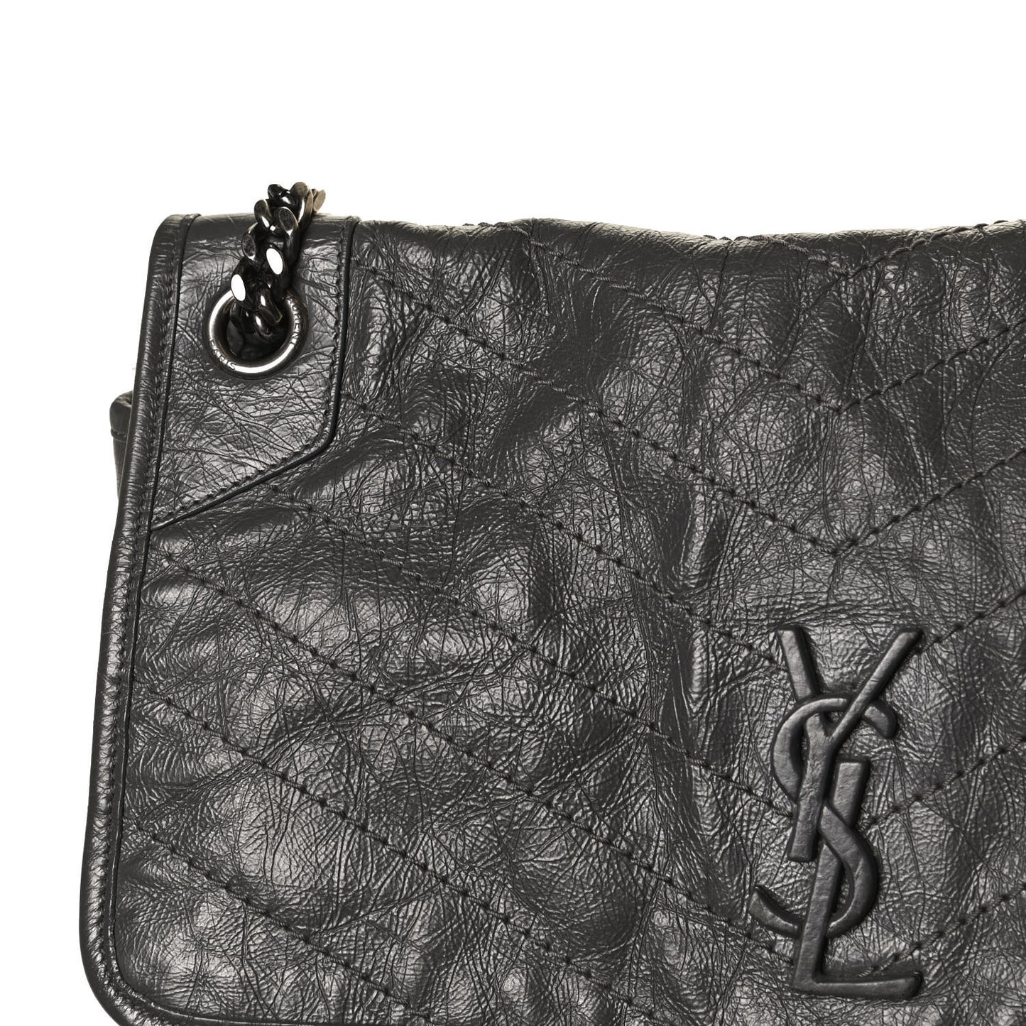 Crinkled Calfskin Matelasse Monogram Large Niki Chain Satchel Storm
