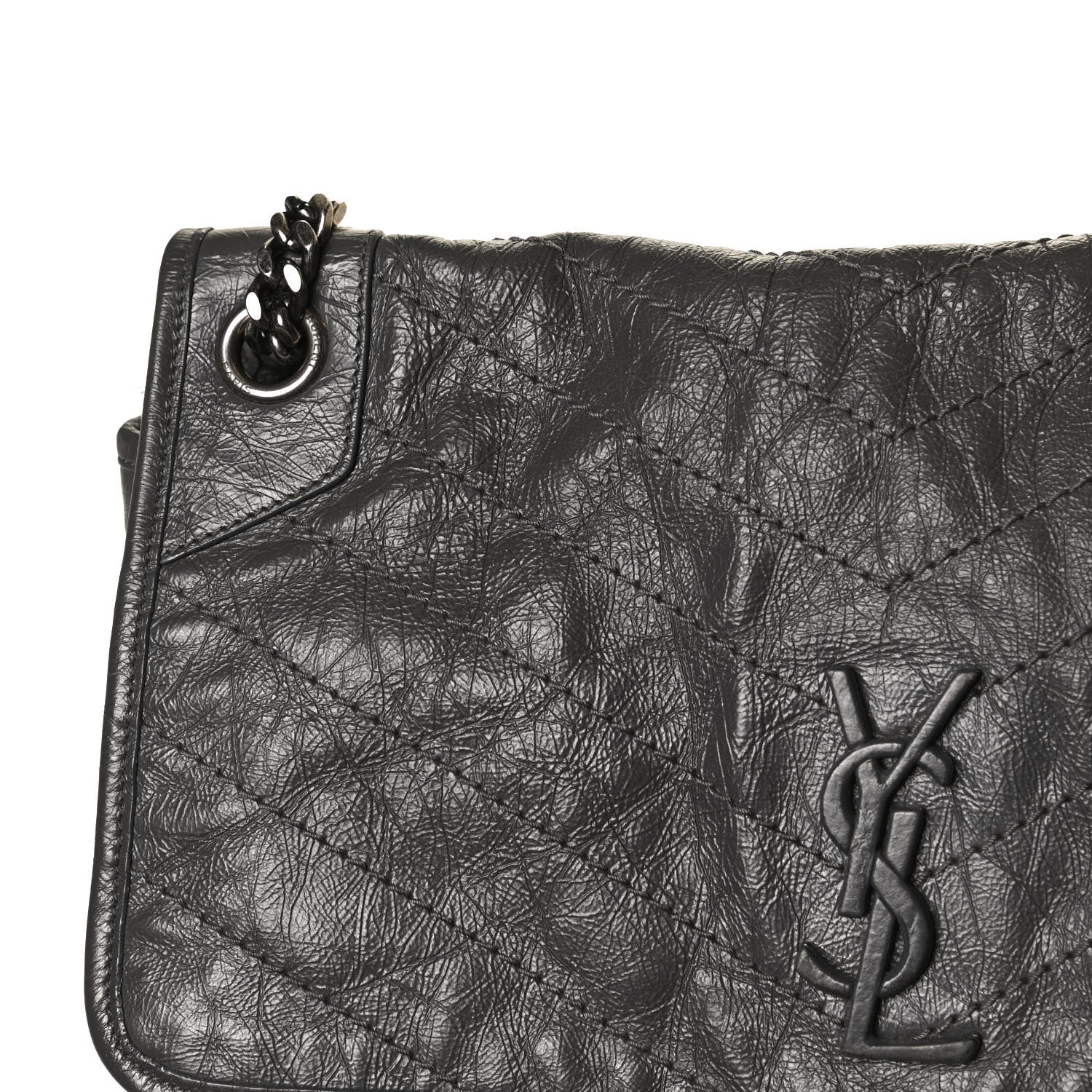 Saint Laurent Crinkled Calfskin Matelasse Monogram Large Niki Chain Satchel Storm 13 of 17