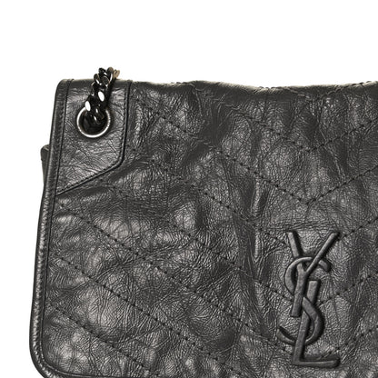 Saint Laurent Crinkled Calfskin Matelasse Monogram Large Niki Chain Satchel Storm 13 of 17