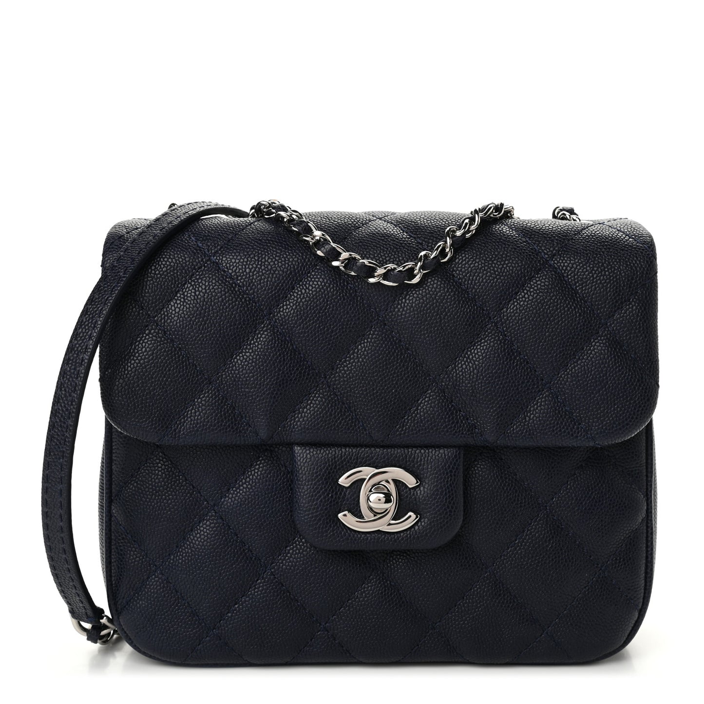 Caviar Quilted Small Urban Companion Flap Navy