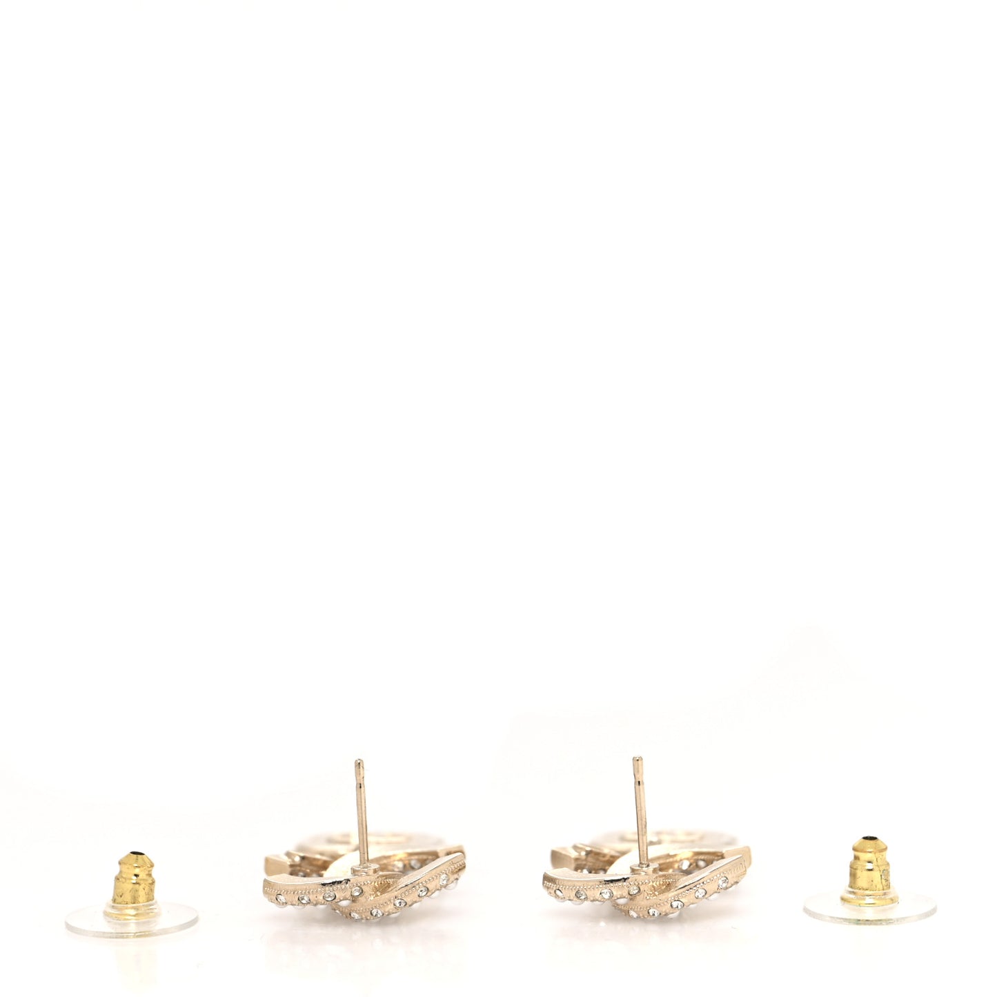 Pearl Baguette Crystal CC Drop Earrings Gold
