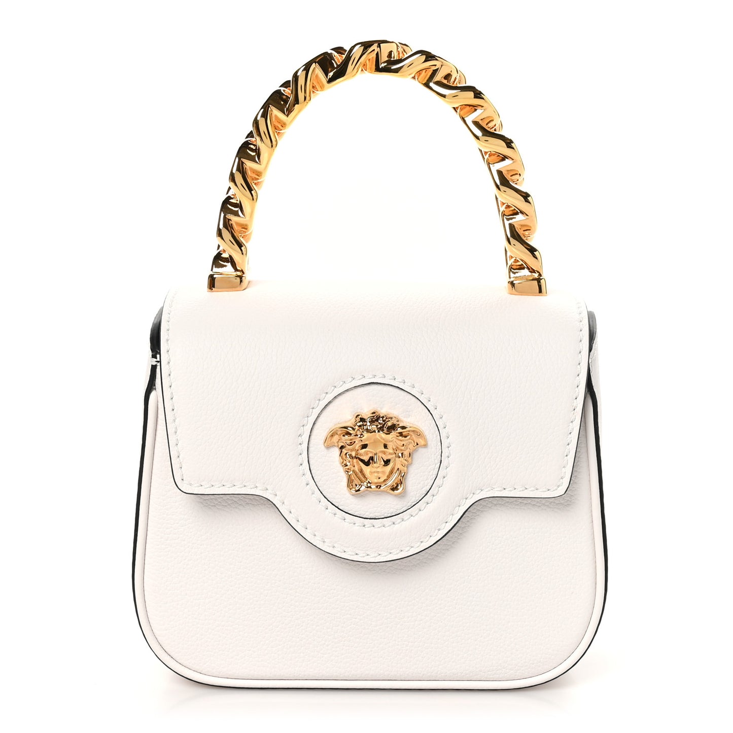 Grained Calfskin Mini La Medusa Bag White