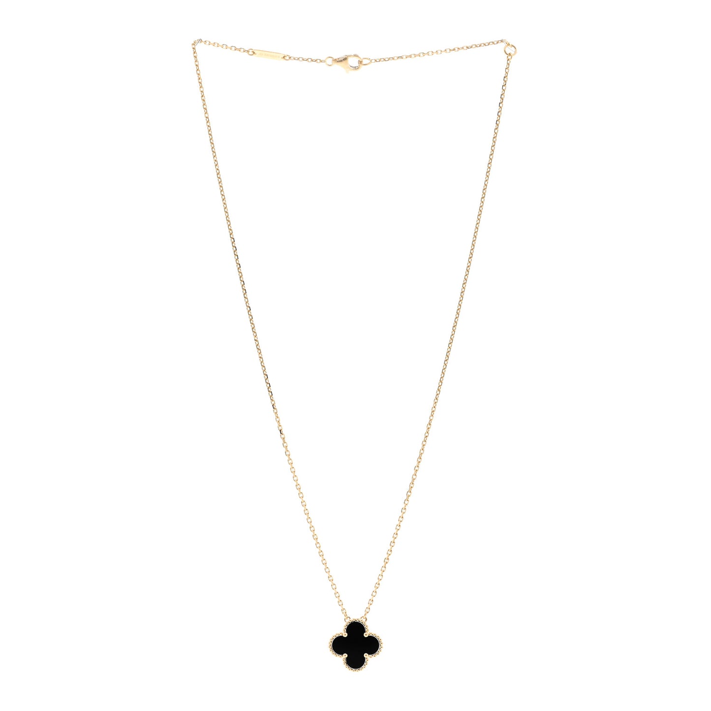 18K Yellow Gold Black Onyx Vintage Alhambra Pendant Necklace
