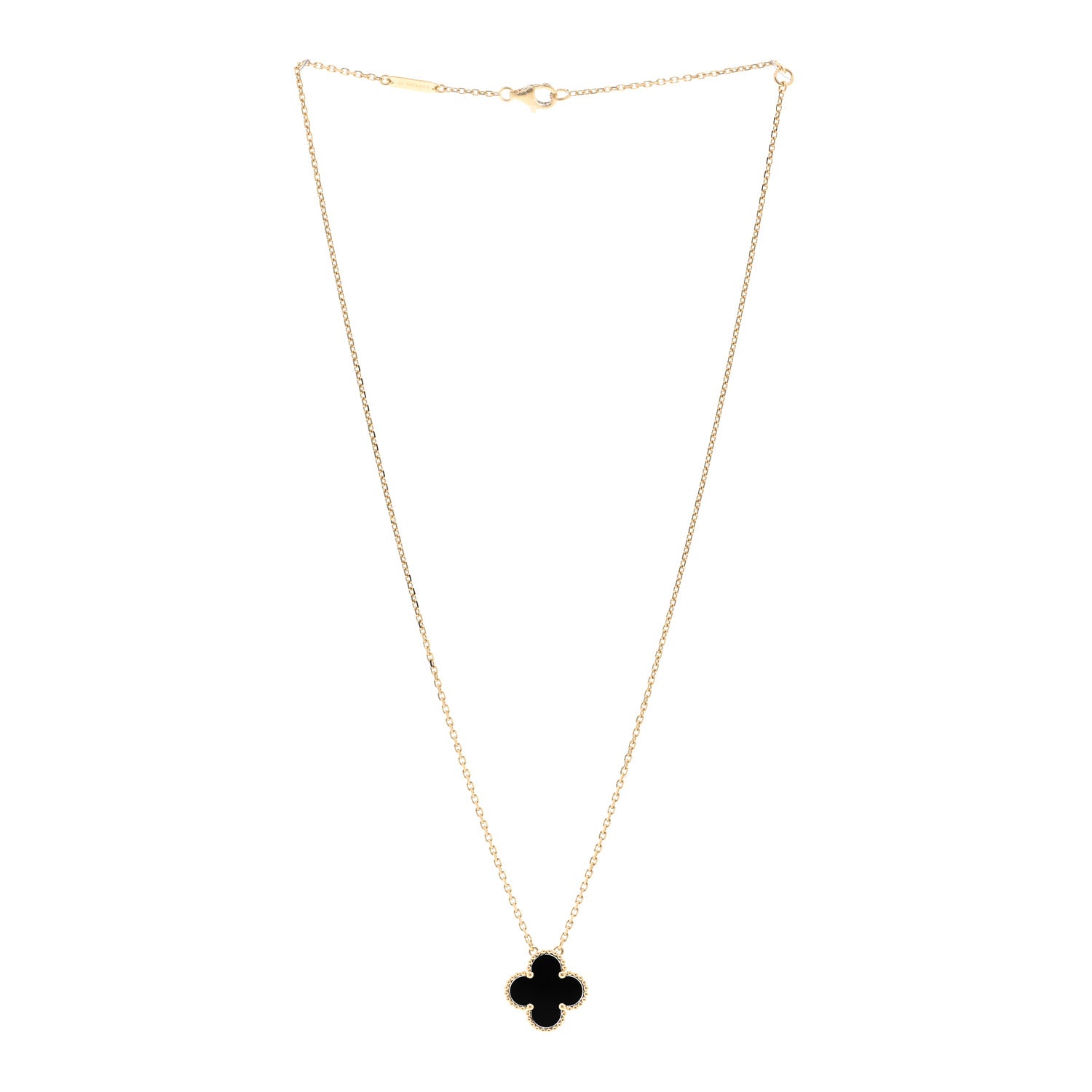 Van Cleef & Arpels 18K Yellow Gold Black Onyx Vintage Alhambra Pendant Necklace 3 of 5