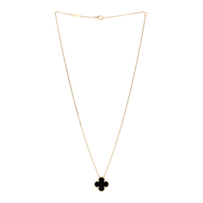 Van Cleef & Arpels 18K Yellow Gold Black Onyx Vintage Alhambra Pendant Necklace 3 of 5