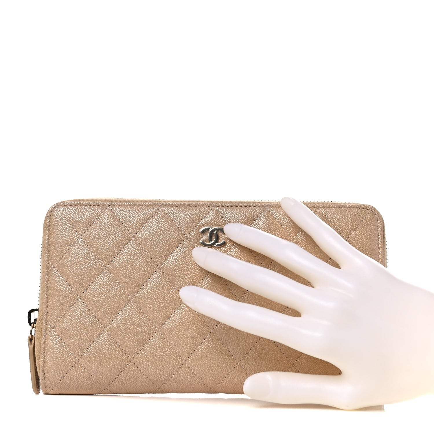 Chanel Iridescent Caviar Quilted Large Zip Around Organizer Wallet Beige 2 of 9