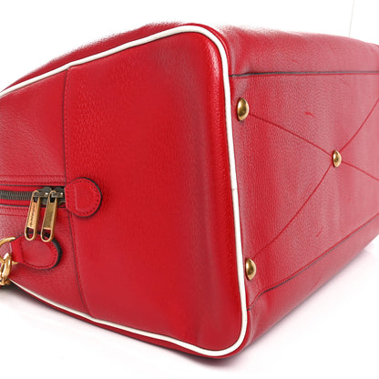 Gucci X ADIDAS Textured Dollar Calfskin Web Trefoil Large Bowling Bag Hibiscus Red  Off White 9 of 10