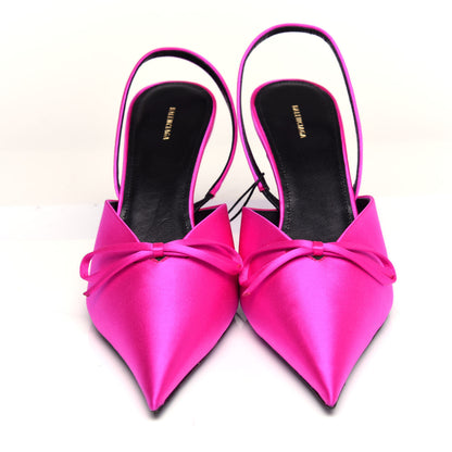 Balenciaga Satin Pointed Toe Knife Slingback Mules 39.5 Rose Fuchsia 5 of 11