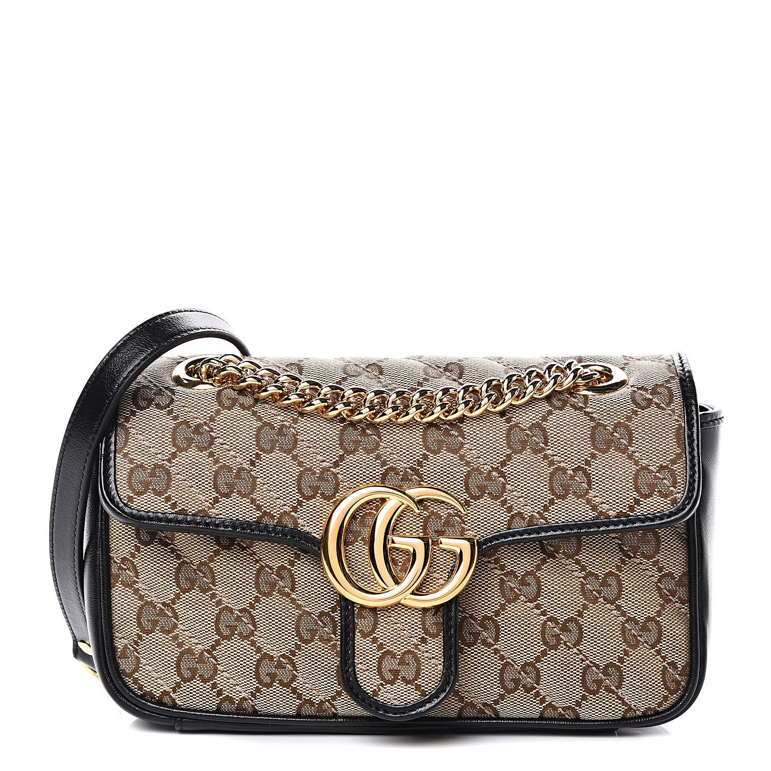 Gucci Monogram Matelasse Diagonal Mini GG Marmont Shoulder Bag Beige Black 1 of 10